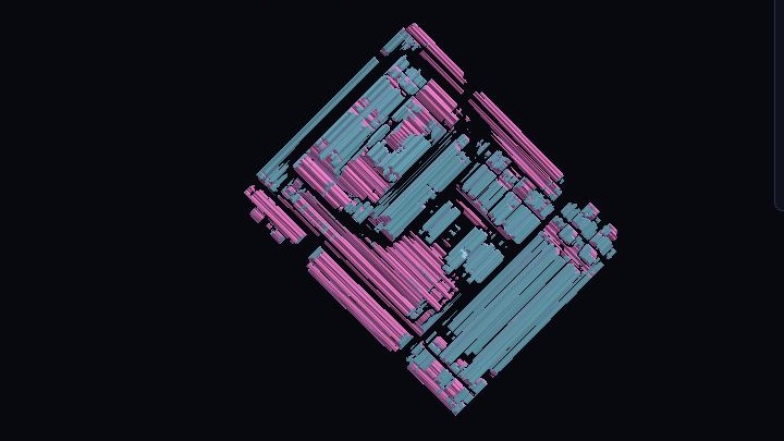 A layered cyan and magenta bicomplex Julia product surface